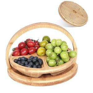 Fan-shaped Foldable Bamboo Fruit Basket - Gourmet Fresh/Dried Fruit Tray